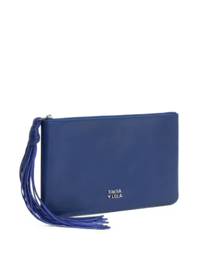 Bimba Y Lola Electric Blue Leather Clutch Bag With Medium Zipper Closure