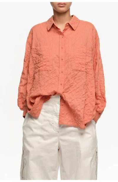 Bimba Y Lola Striped Chest-pocket Shirt In Orange