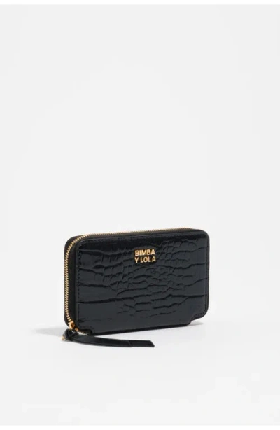 Bimba Y Lola Embossed Crocodile Leather Compact Purse In Black