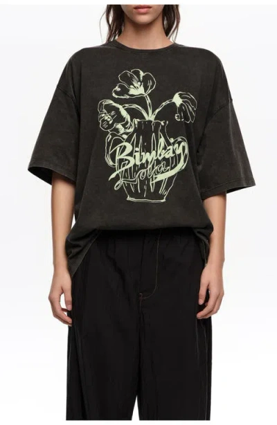 Bimba Y Lola Embossed Floral Logo T-shirt In Black
