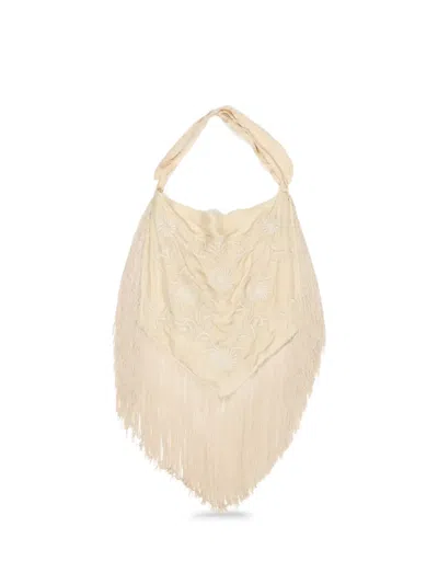 Bimba Y Lola Embroidered Fringed Shoulder Bag In Neutral