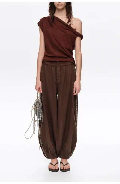 Bimba Y Lola Embroidered Harem Trousers In Burgundy