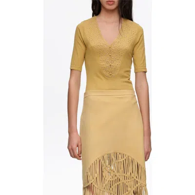 Bimba Y Lola Embroidered V-neck Bodysuit In Yellow