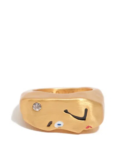 Bimba Y Lola Face Crystal-embellishment Ring In Gold