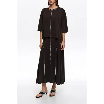 Bimba Y Lola Faded Fluid Skirt With Sequins In Black
