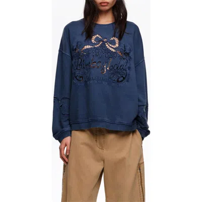 Bimba Y Lola Faded Sweatshirt With Maxi Broderie Anglaise Logo In Blue