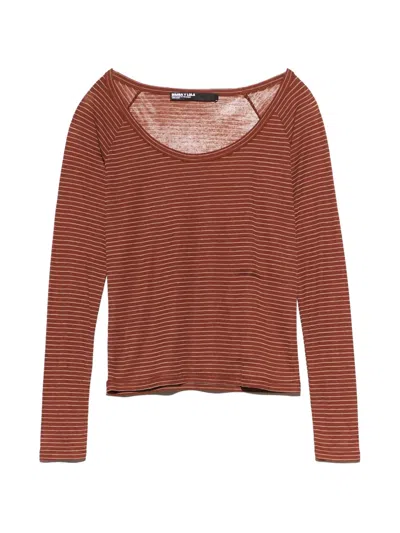 Bimba Y Lola Fitted Linen T-shirt With Brown Stripes