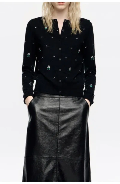 Bimba Y Lola Fitted Rhinestones Cardigan In Black
