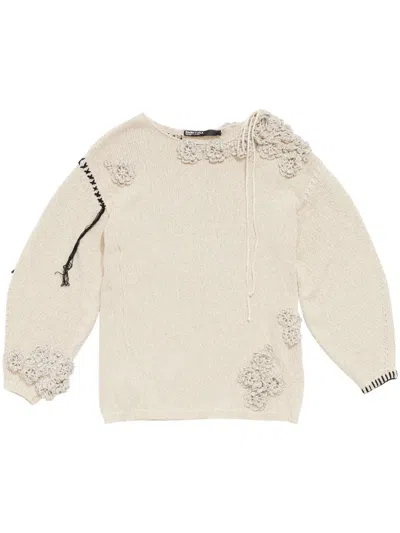 Bimba Y Lola Floral-crochet Jumper In Neutral