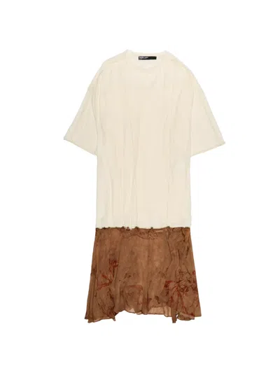 Bimba Y Lola Floral Details Midi Dress In Neutral