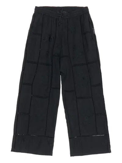 Bimba Y Lola Floral-embroidered Trousers In Black
