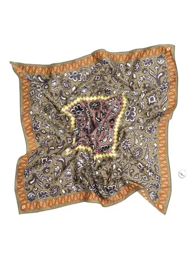 Bimba Y Lola Floral-patterned Silk Scarf In Green