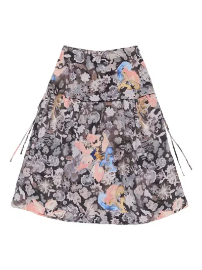 Bimba Y Lola Floral-print Maxi Skirt In Black