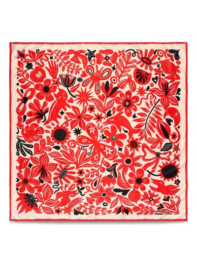 Bimba Y Lola Floral-print Scarf In Red