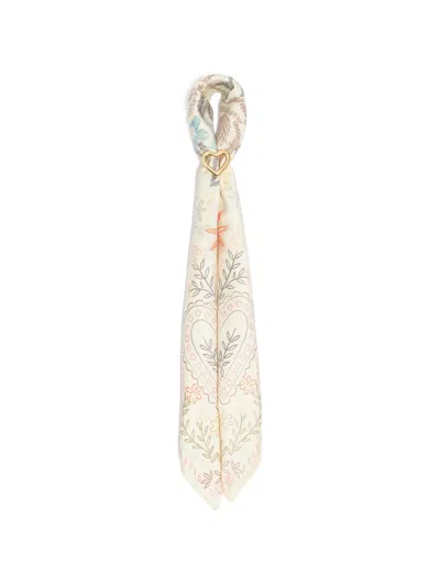 Bimba Y Lola Floral-print Scarf With Charm In White
