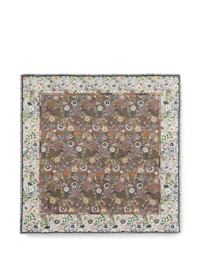 Bimba Y Lola Floral Scarf With Brown Logo Border