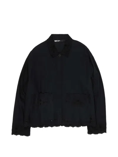 Bimba Y Lola Floral-embroidered Scalloped-edge Jacket In Black