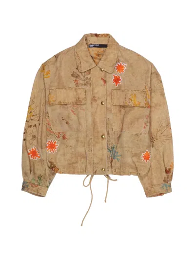 Bimba Y Lola Floral-print Collared Jacket In Brown