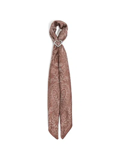 Bimba Y Lola Floral-print Heart-ring Scarf In Neutral