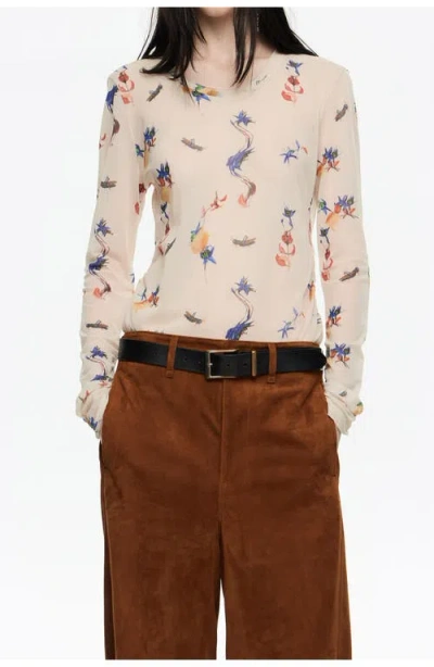Bimba Y Lola Flowers Scan Tulle Fitted T-shirt In Neutral