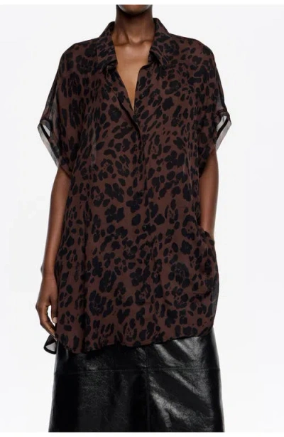Bimba Y Lola Flowy Batwing Shirt In Brown