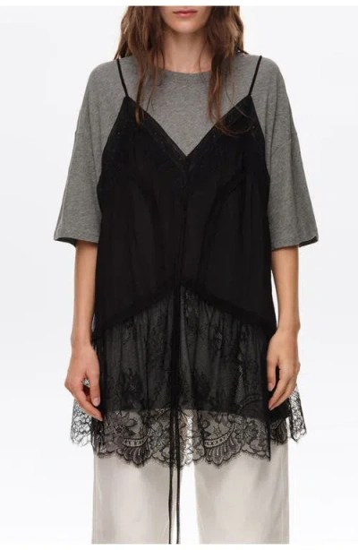 Bimba Y Lola Gray Melange Fluid Layer T-shirt Top In Multi