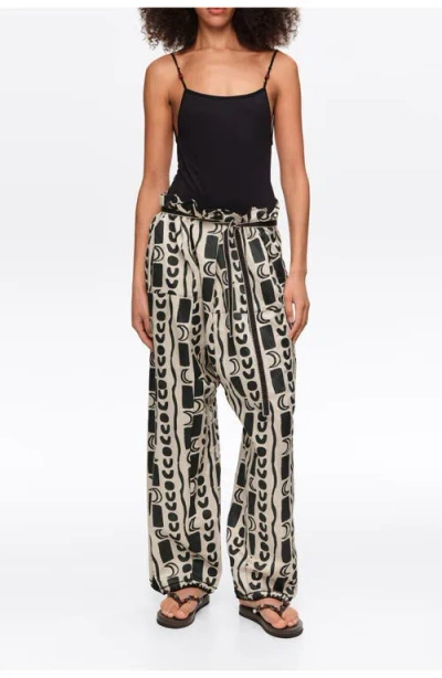 Bimba Y Lola Fluid Square-fit Trousers With Moon Stripes In Black