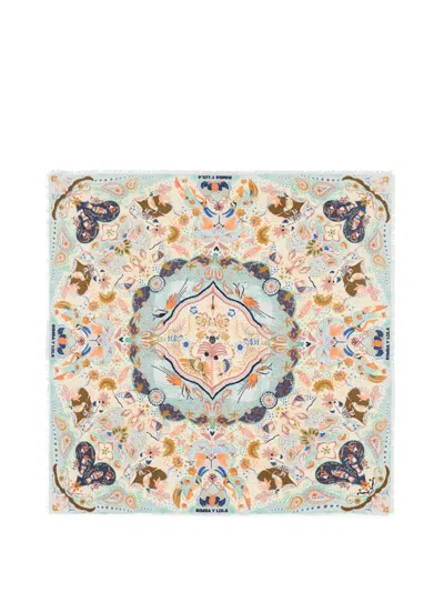 Bimba Y Lola Frayed Printed Scarf In Multi