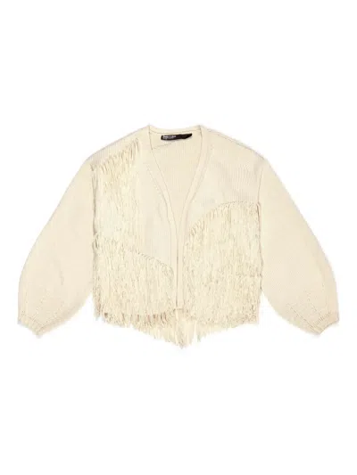 Bimba Y Lola Fringe-detail Knitted Cardigan In Neutral