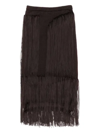 Bimba Y Lola Fringe Layered Skirt In Brown