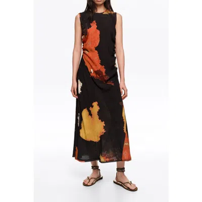 Bimba Y Lola Fringed Armhole Midi Dress In Black