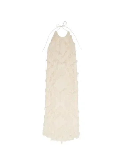 Bimba Y Lola Fringed Halterneck Maxi Dress In Neutral