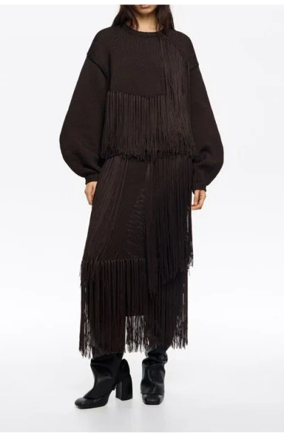 Bimba Y Lola Fringed Knit Skirt In Brown