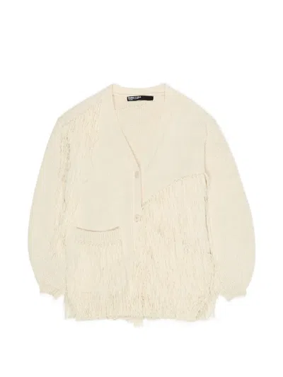 Bimba Y Lola Fringed V-neck Cardigan In Neutral