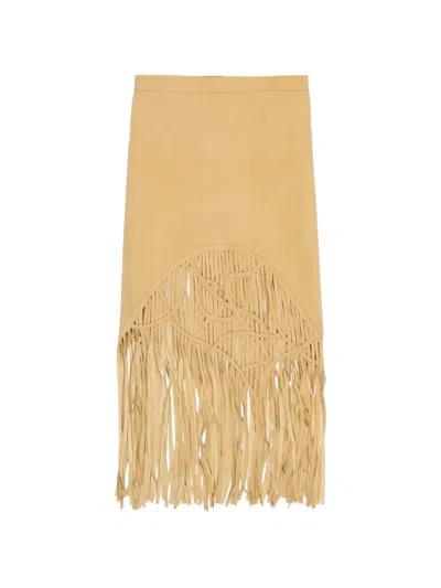 Bimba Y Lola Fringe-detail Suede Skirt In Burgundy