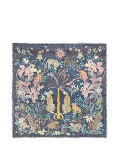 Bimba Y Lola Fringed-trim Patterned Scarf In Blue