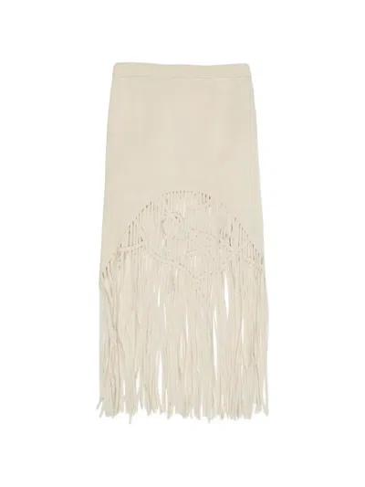 Bimba Y Lola Fringe-trimmed Skirt In Neutral