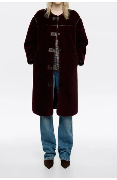 Bimba Y Lola Fur Straight Cut Midi Coat In Multi