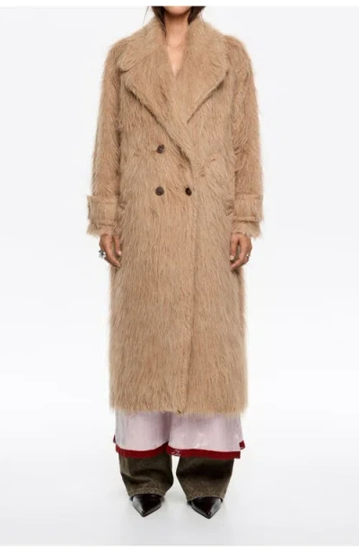 Bimba Y Lola Fur Tailored Coat In Brown