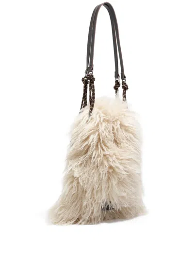 Bimba Y Lola Fur-texture Shoulder Bag In Neutral