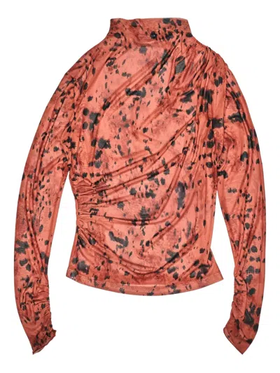 Bimba Y Lola Gathered Printed Top In Brown