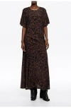 Bimba Y Lola Gathered Short Sleeve Dress In Animal Print