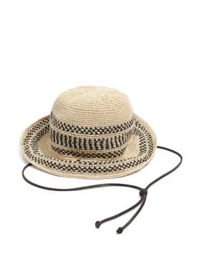 Bimba Y Lola Geometric-pattern Woven Hat In Neutral