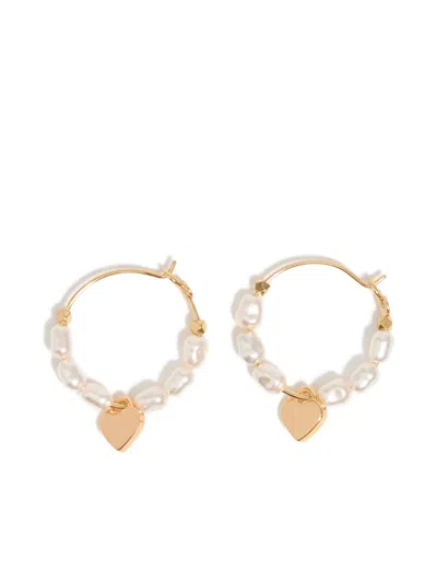 Bimba Y Lola Heart-pendant Pearl Hoop Earrings In Gold