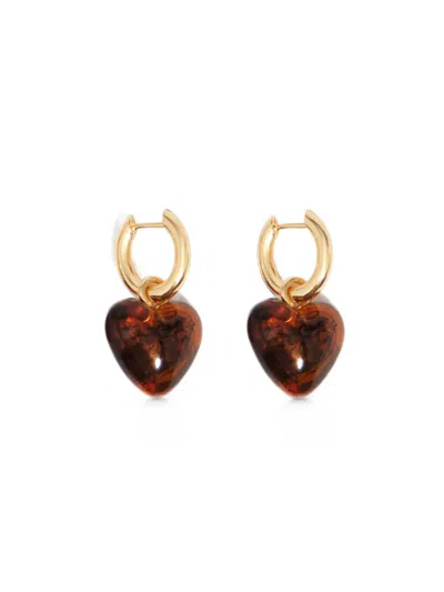 Bimba Y Lola Gold Hoop Earrings With Amber Resin Heart In Yellow