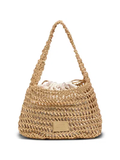 Bimba Y Lola Gold Leather Plaited Medium Bag