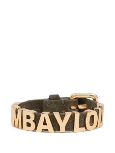Bimba Y Lola Gold Logo Bracelet With Olive Suede Strap In Green