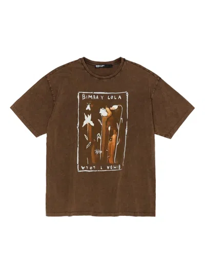 Bimba Y Lola Graphic-print Cotton T-shirt In Brown
