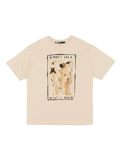 Bimba Y Lola Graphic-print Cotton T-shirt In Neutral
