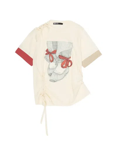 Bimba Y Lola Graphic-print Ruched T-shirt In Neutral